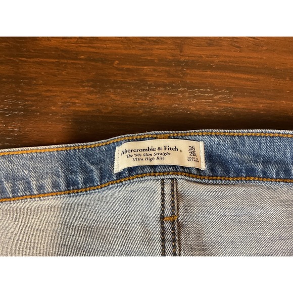 Abercrombie‎ & Fitch The 90s Slim Straight Ultra High Rise Blue Distressed Jeans - Picture 7 of 10